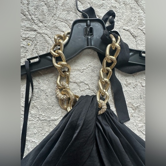 BCBG MAXAZRIA Black Halter Maxi Dress with Chain Neck – Size 0 - Picture 8 of 8